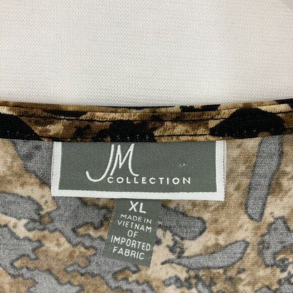 JM Collection size XL Leopard Print Houndstooth Stretch Layered 3/4 Sleeve Top - Picture 2 of 9